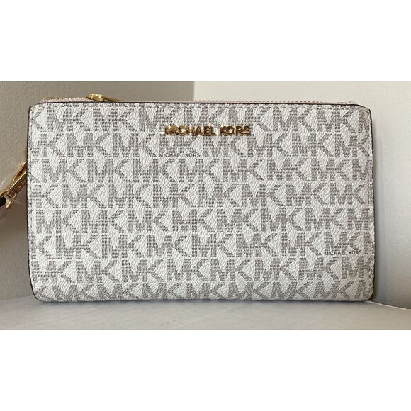 New Michael Kors Jet Set Travel Double zip wristlet wallet Vanilla Powder Blush - Picture 7 of 7